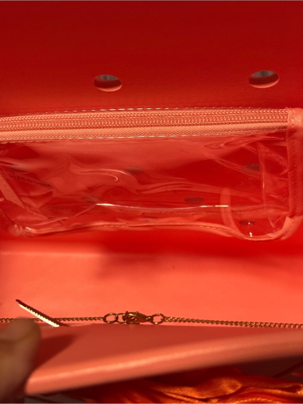 Women's Coral Pink tote Bag with Clear Zip Pocket